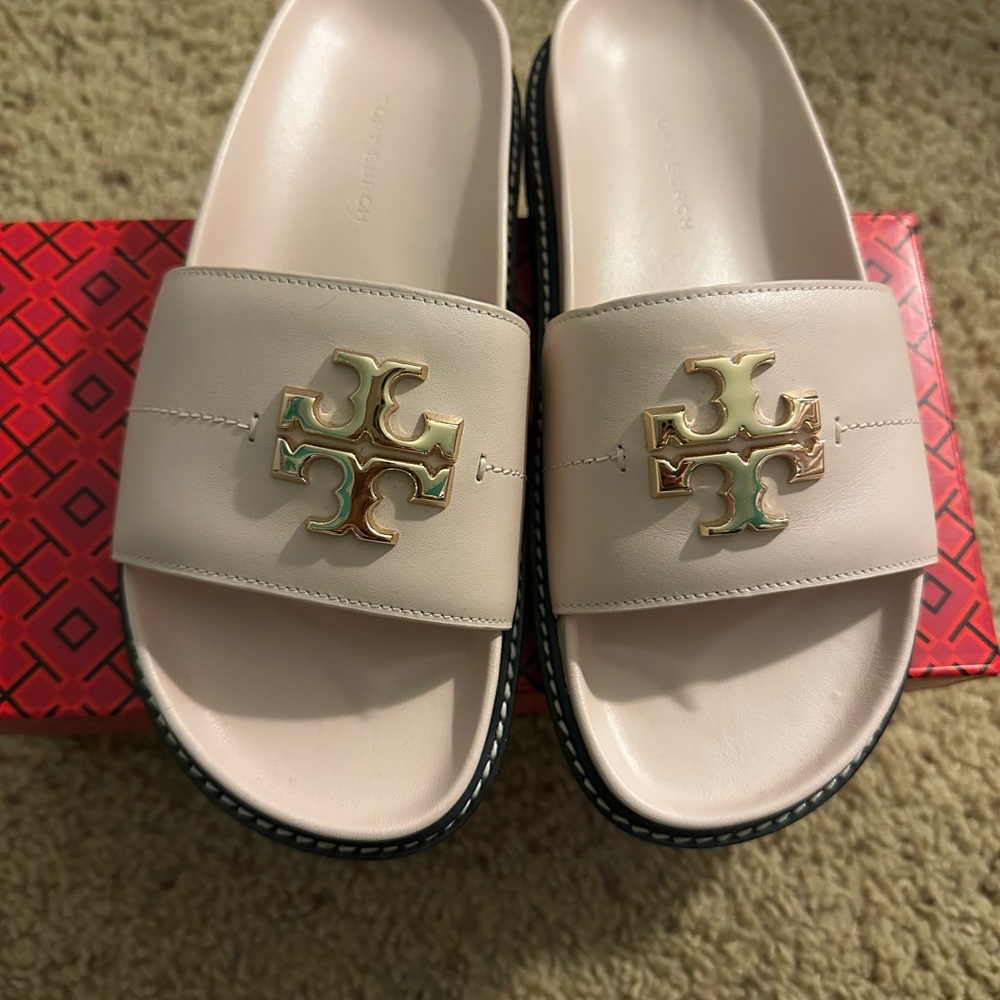 Tory Burch Blush Slides with Gold Logo